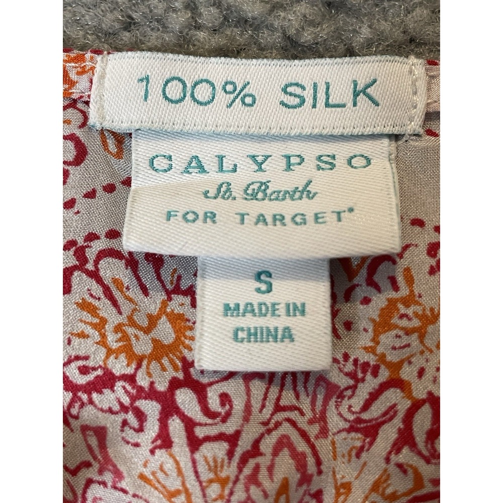 Calypso Saint Barth Silk Floral Blouse S Pink Embroidered Lace Trim Boho - Picture 10 of 13